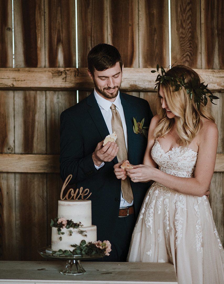 Cutting the cake at a wedding