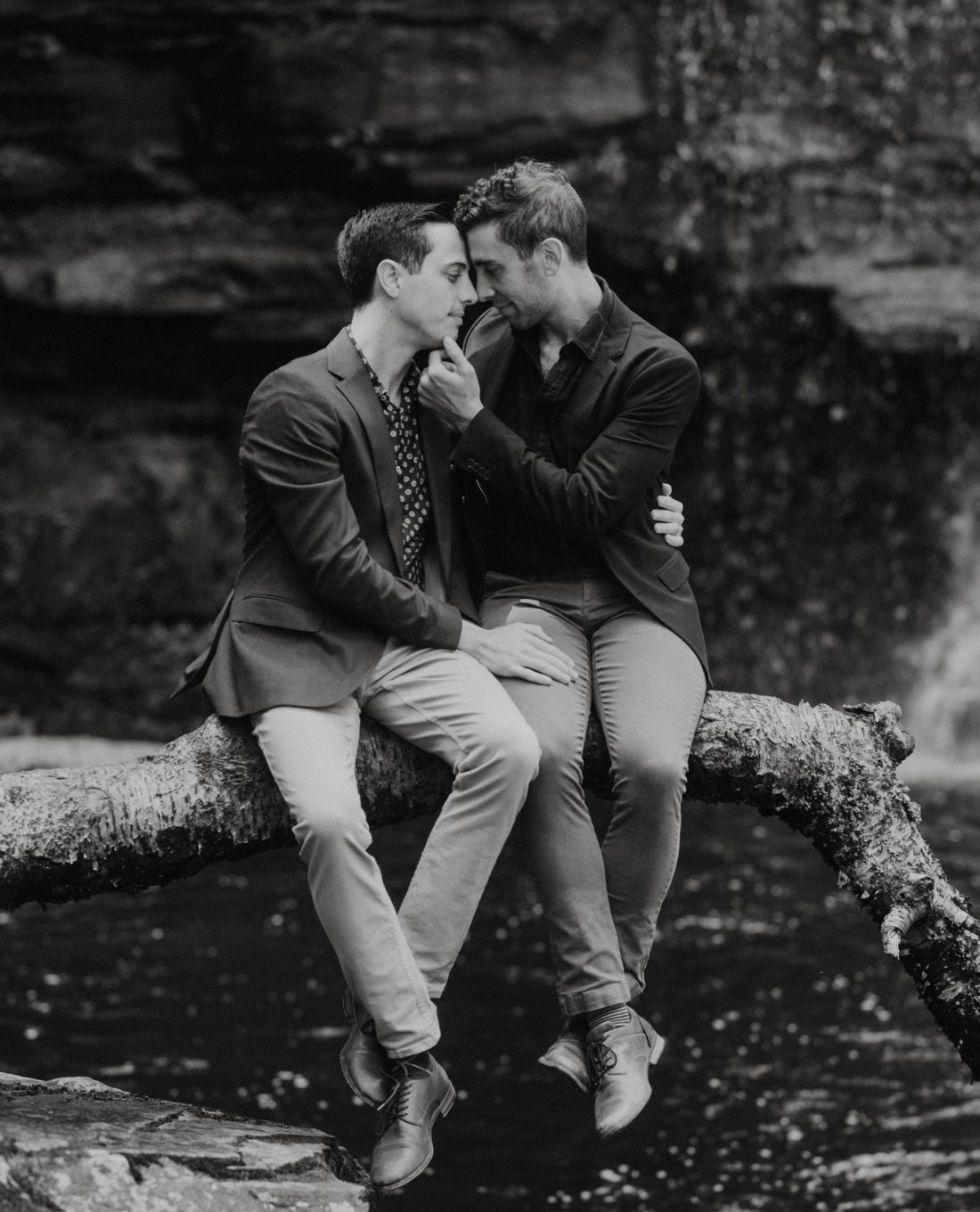 lgbt gay engagement photos by waterfall