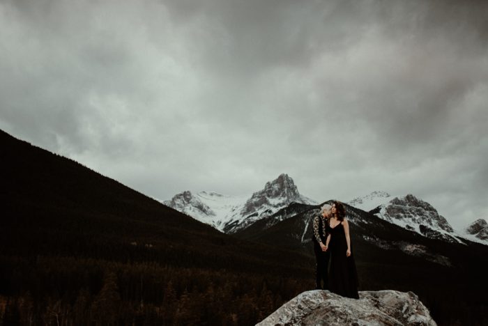 Two brides on top of a mountain in Banff