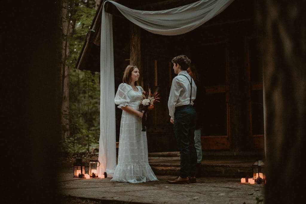 Rustic elopement in the woods at Hartwick Pines.
