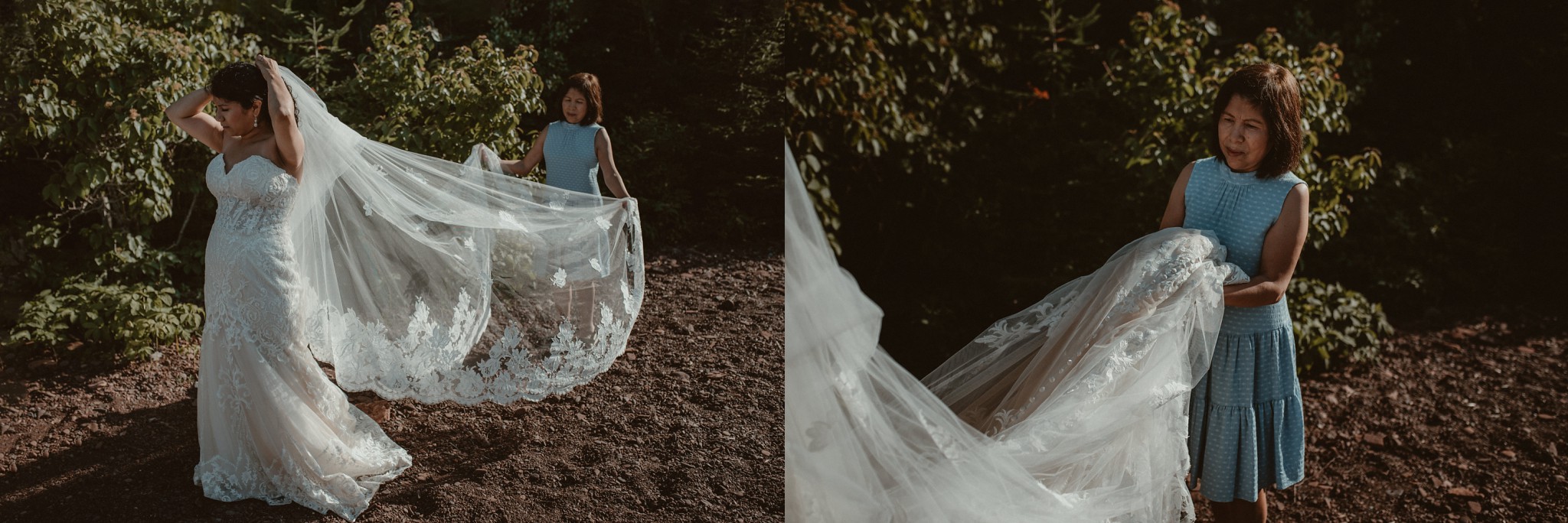 Bride getting her dress on