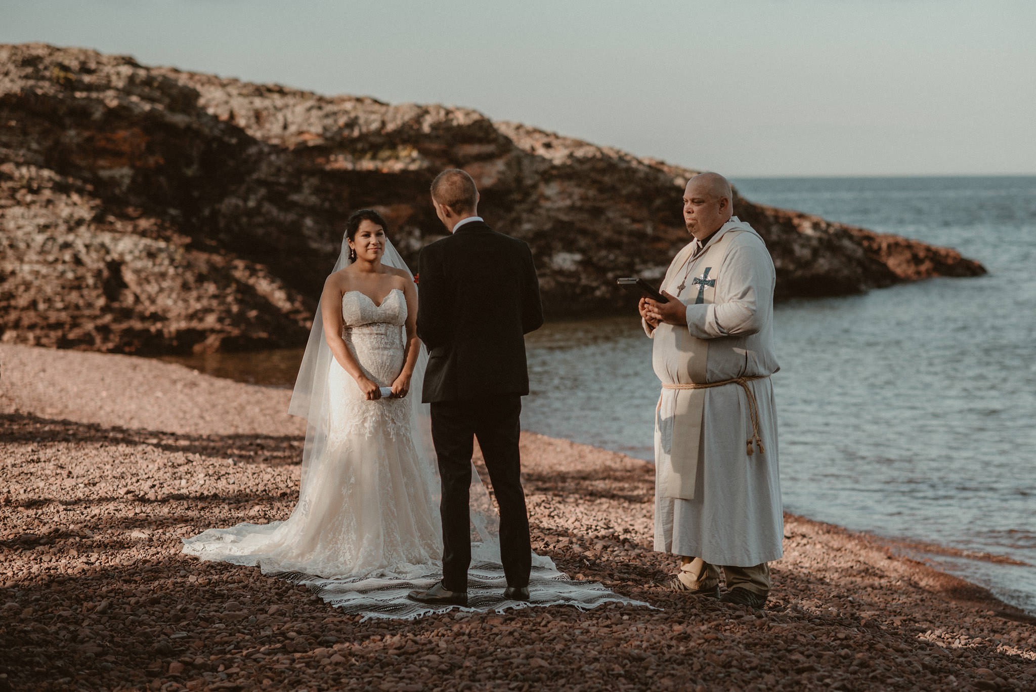 Elopement ceremony at Horseshoe Harbor near Copper Harbor, MI