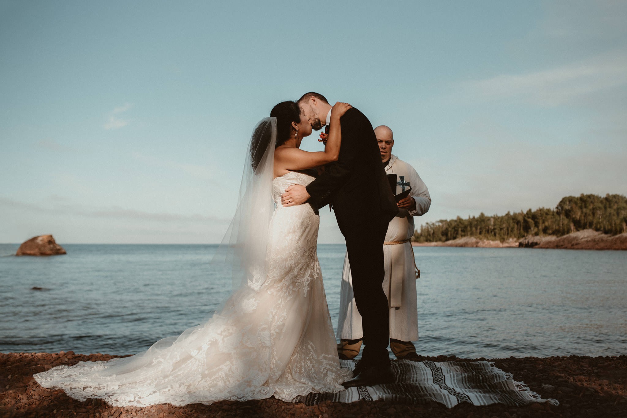 Elopement ceremony at Horseshoe Harbor near Copper Harbor, MI