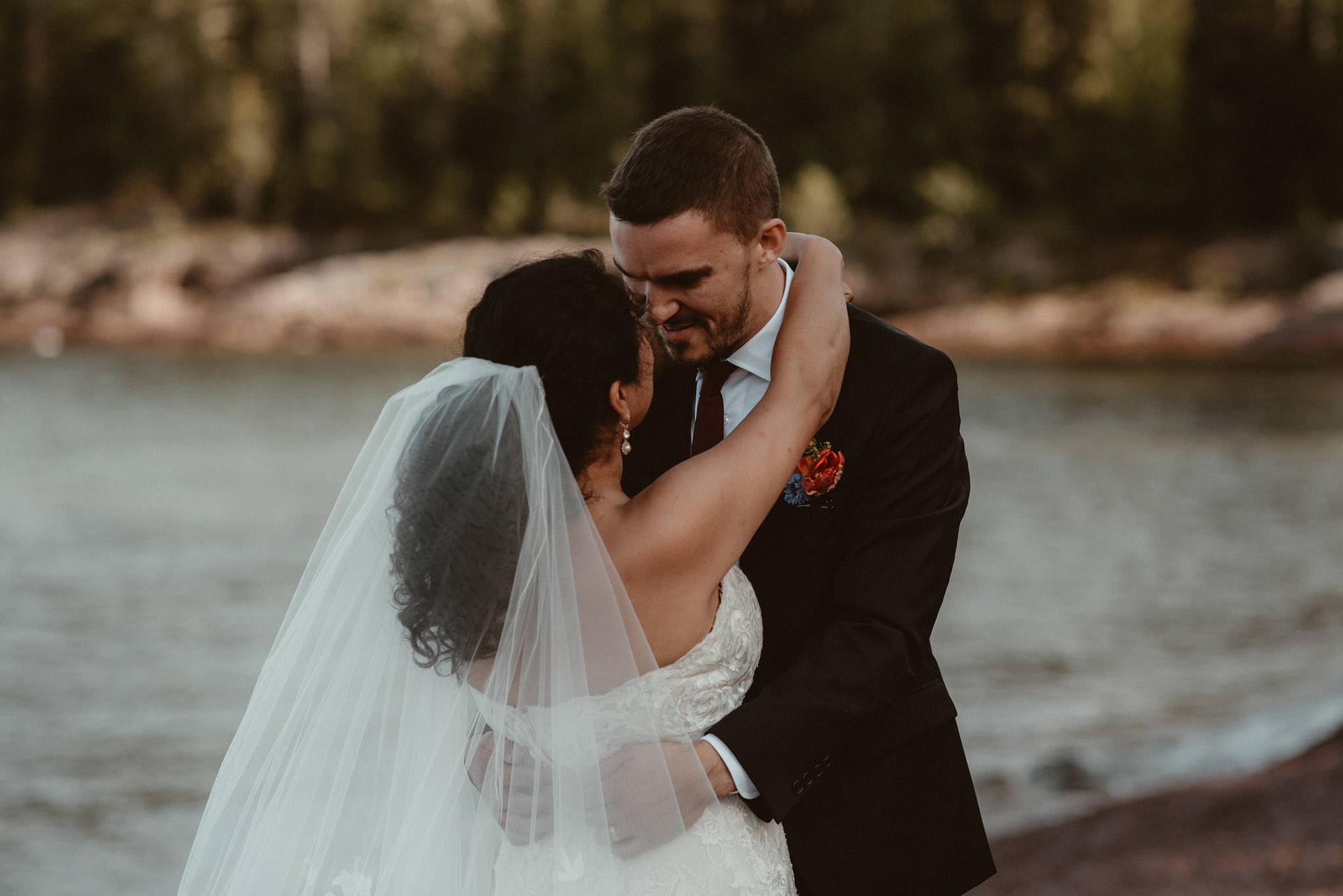 Elopement ceremony at Horseshoe Harbor near Copper Harbor, MI