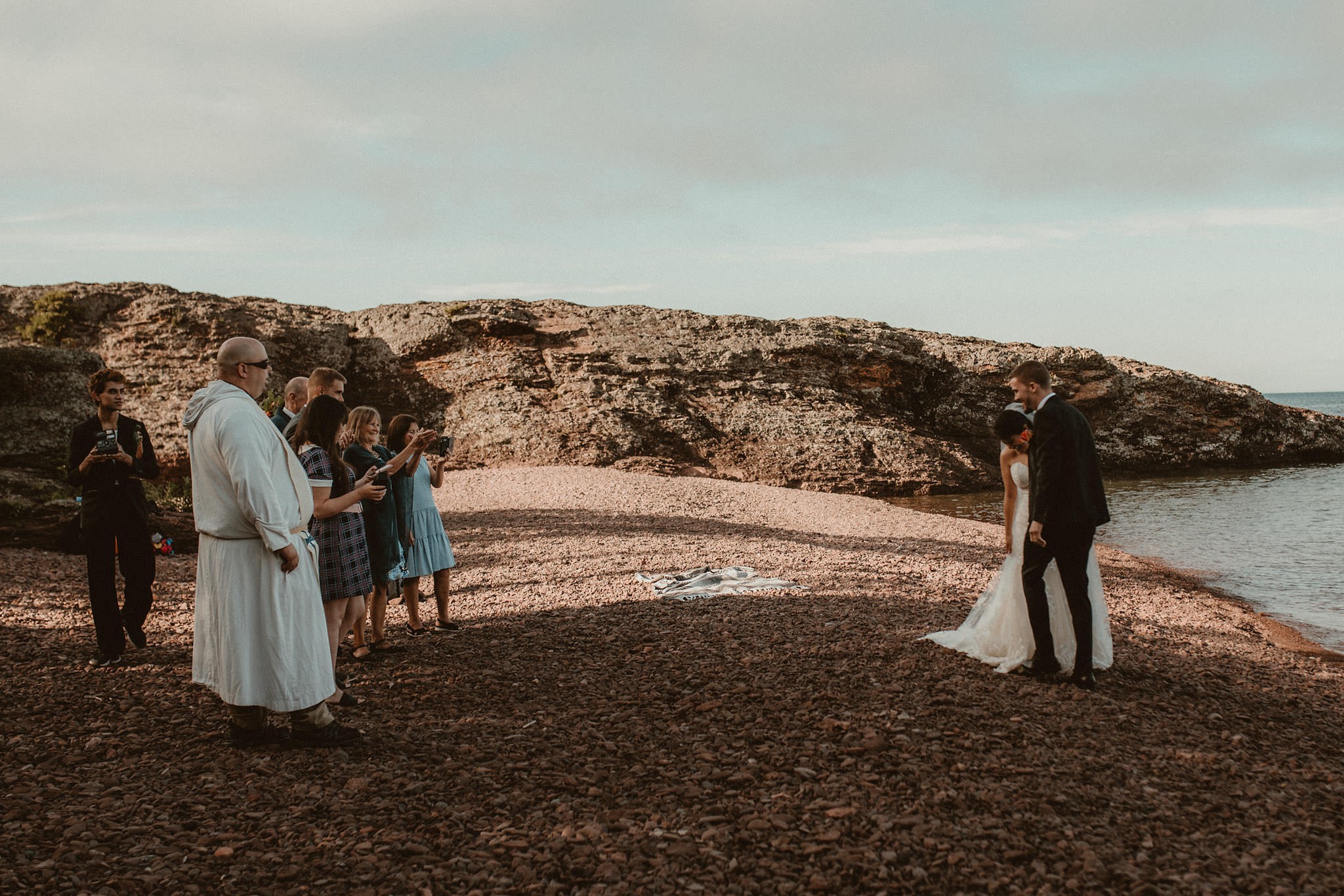 Elopement ceremony at Horseshoe Harbor near Copper Harbor, MI