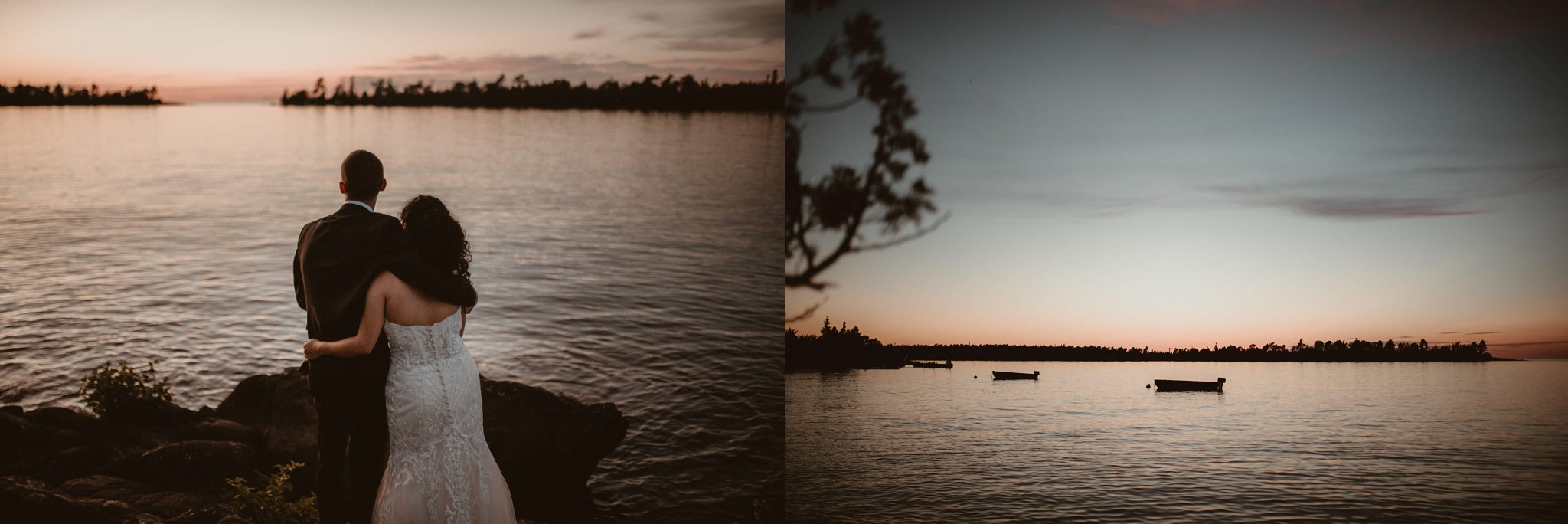 Bride and groom portraits in Copper Harbor, Michigan