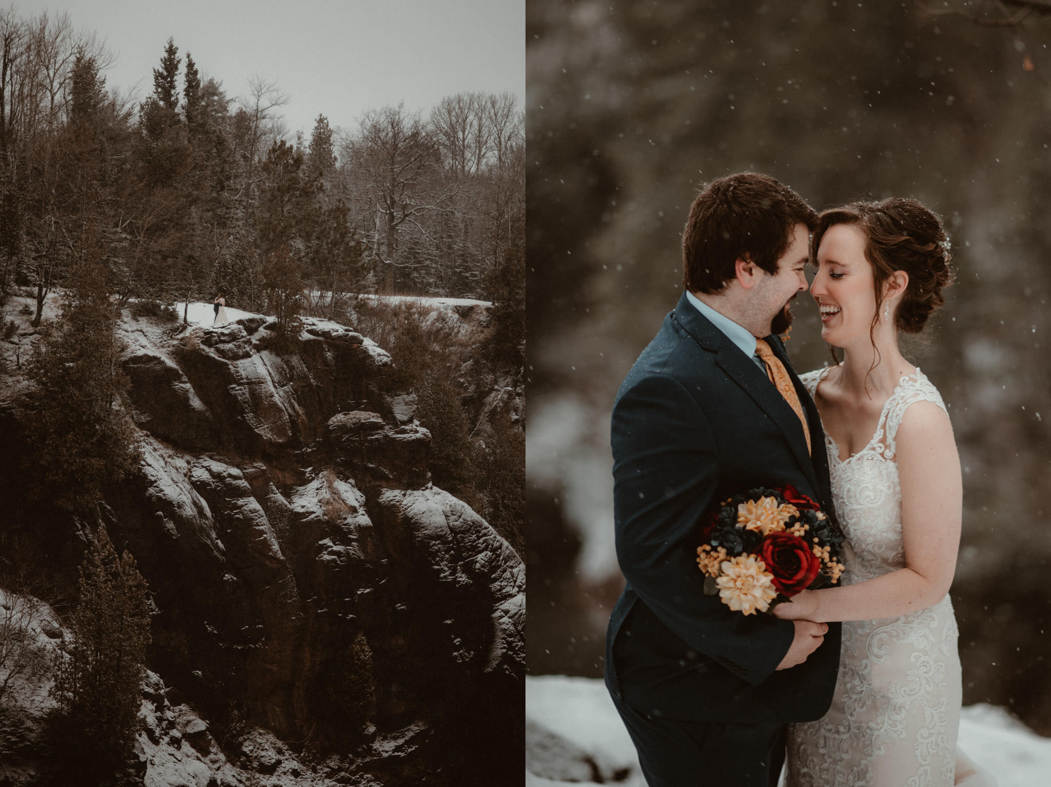 Winter elopement on Presque Isle in Marquette, Michigan