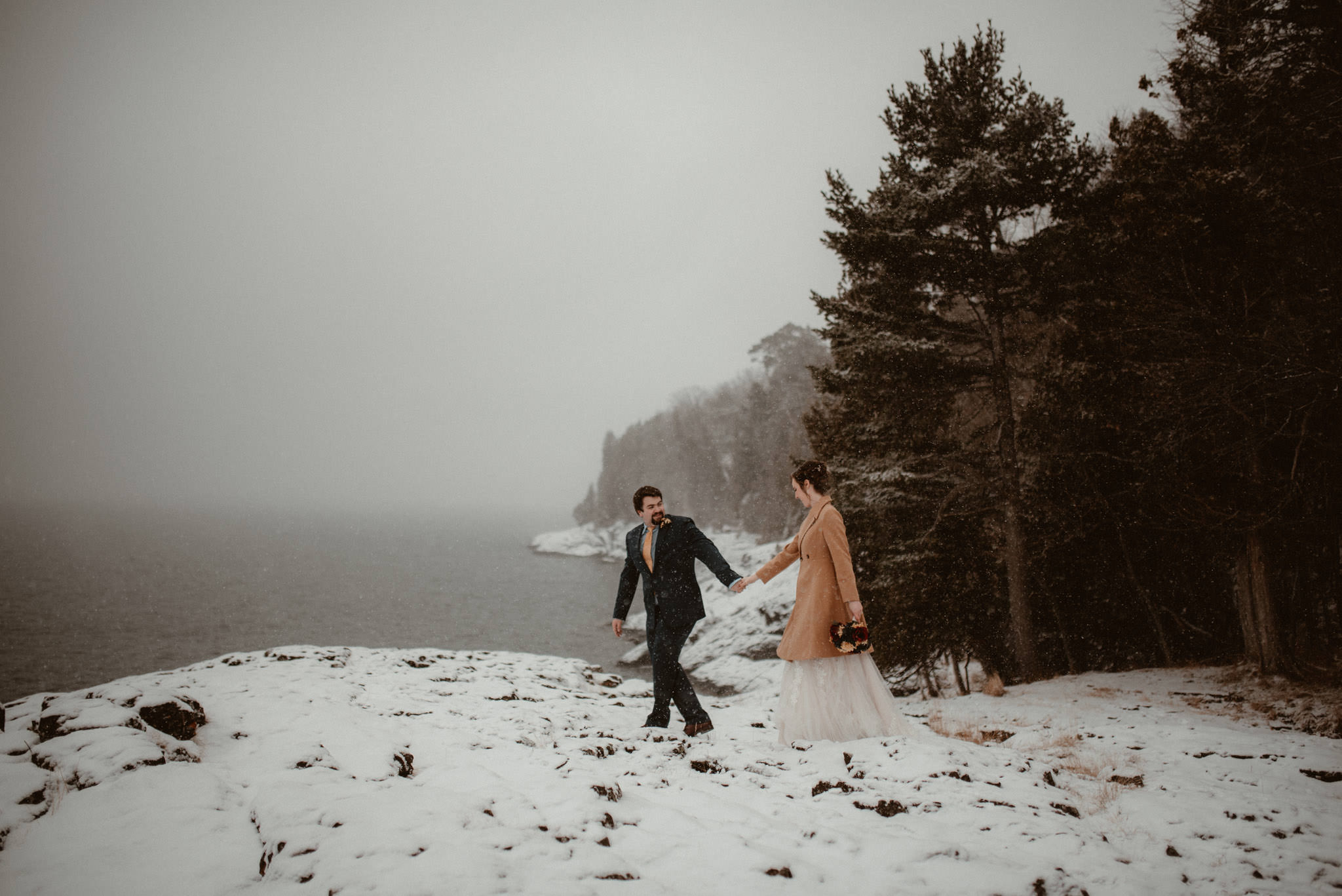 Winter elopement on Presque Isle in Marquette, Michigan