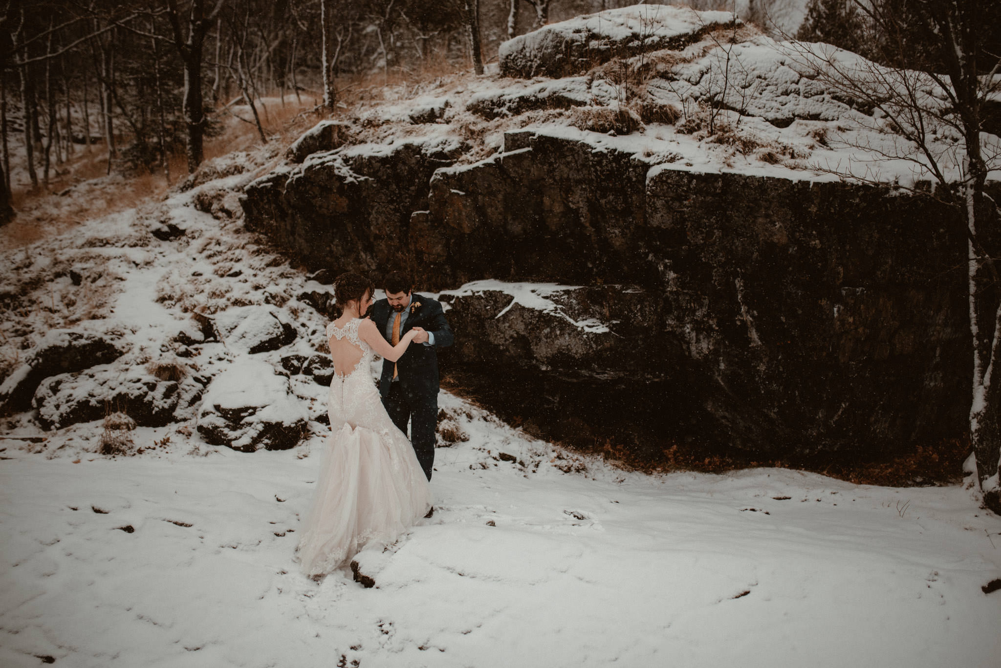 Winter elopement on Presque Isle in Marquette, Michigan