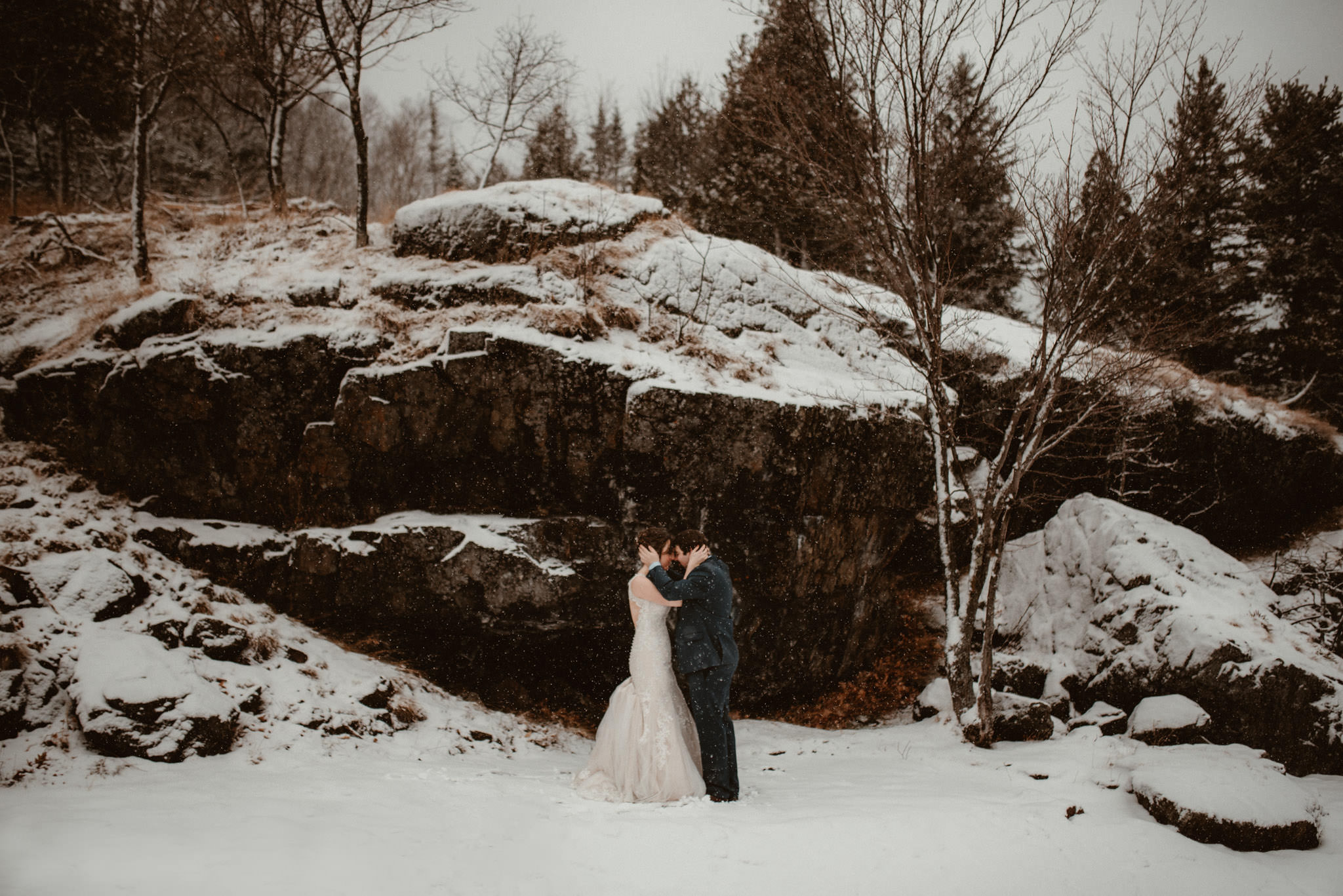 Winter elopement on Presque Isle in Marquette, Michigan