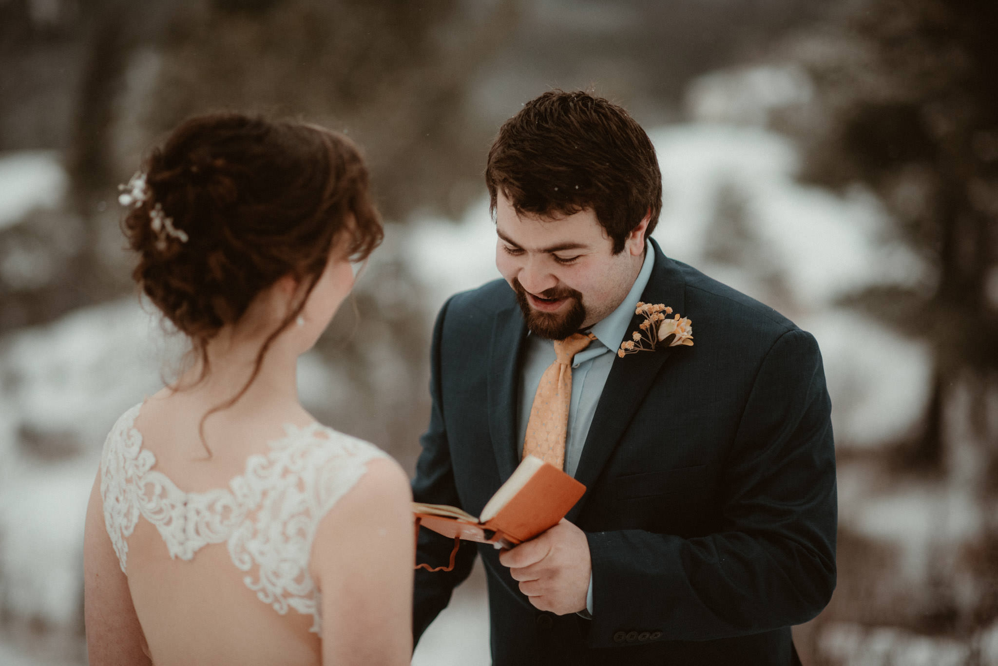 Winter elopement on Sugarloaf Mountain in Marquette, MI