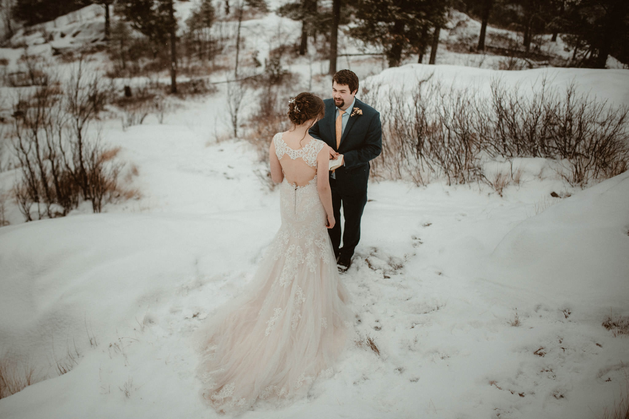 Winter elopement on Sugarloaf Mountain in Marquette, MI