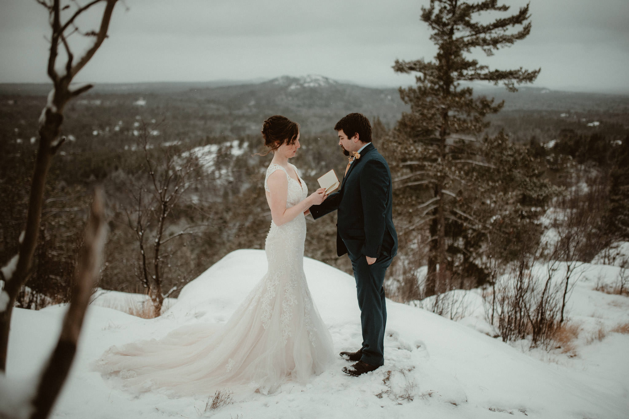 Winter elopement on Sugarloaf Mountain in Marquette, MI