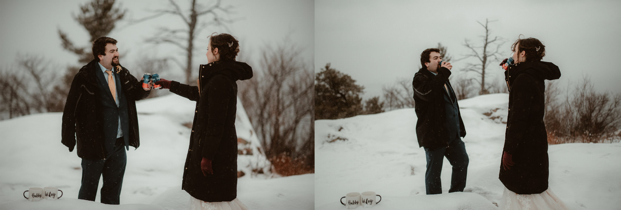 Elopement on Sugarloaf Mounain in Michigan in the snow