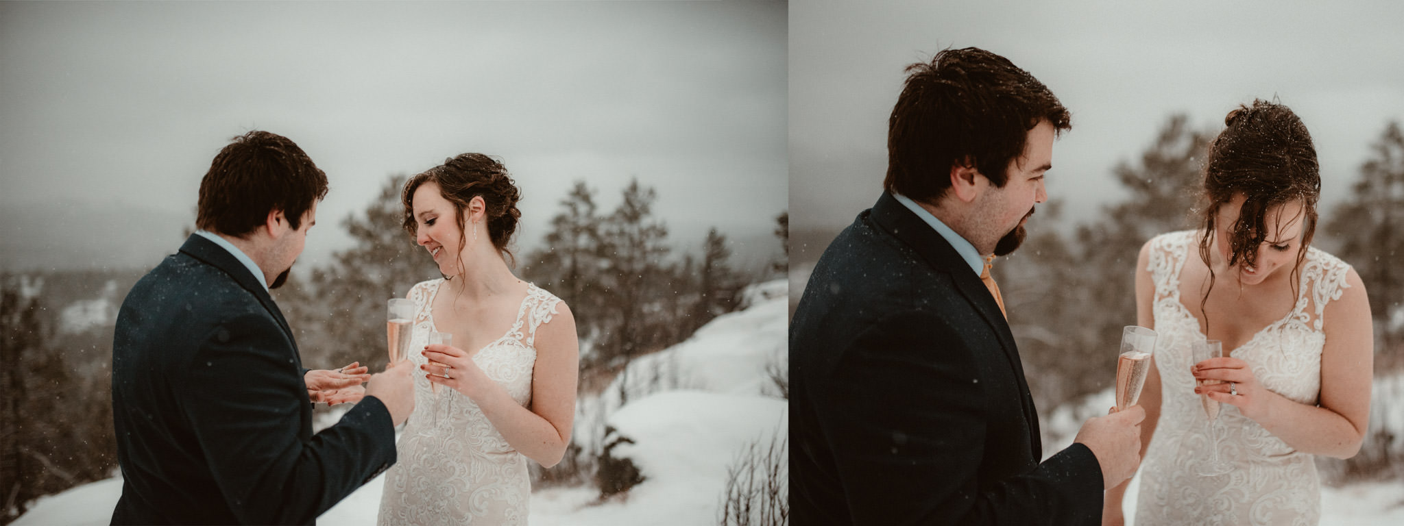 Elopement on Sugarloaf Mountain in Michigan in the snow