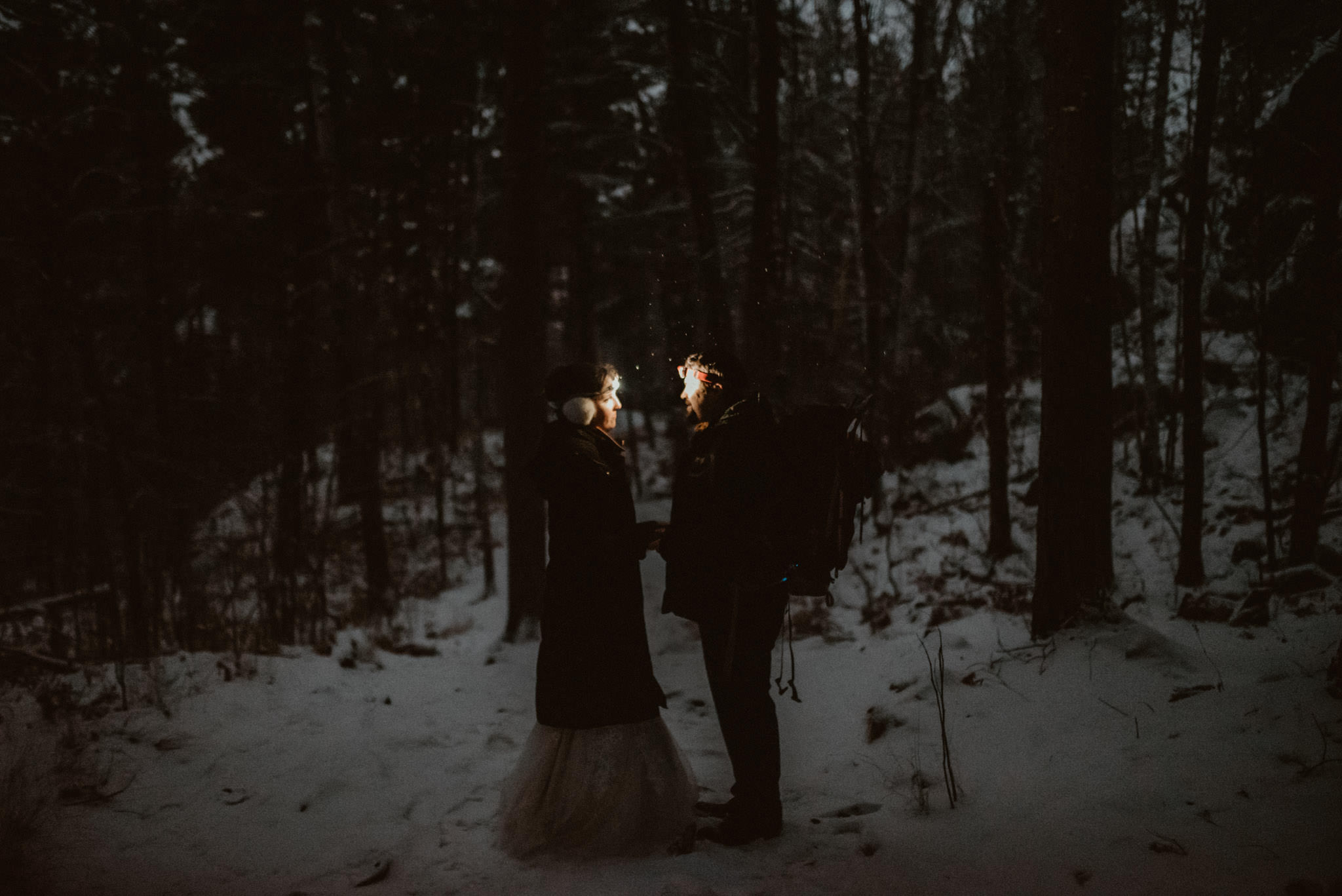 Hiking down Sugarloaf at night with the bride and groom