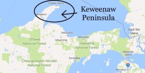 Map of the Keweenaw Peninsula in Michigan