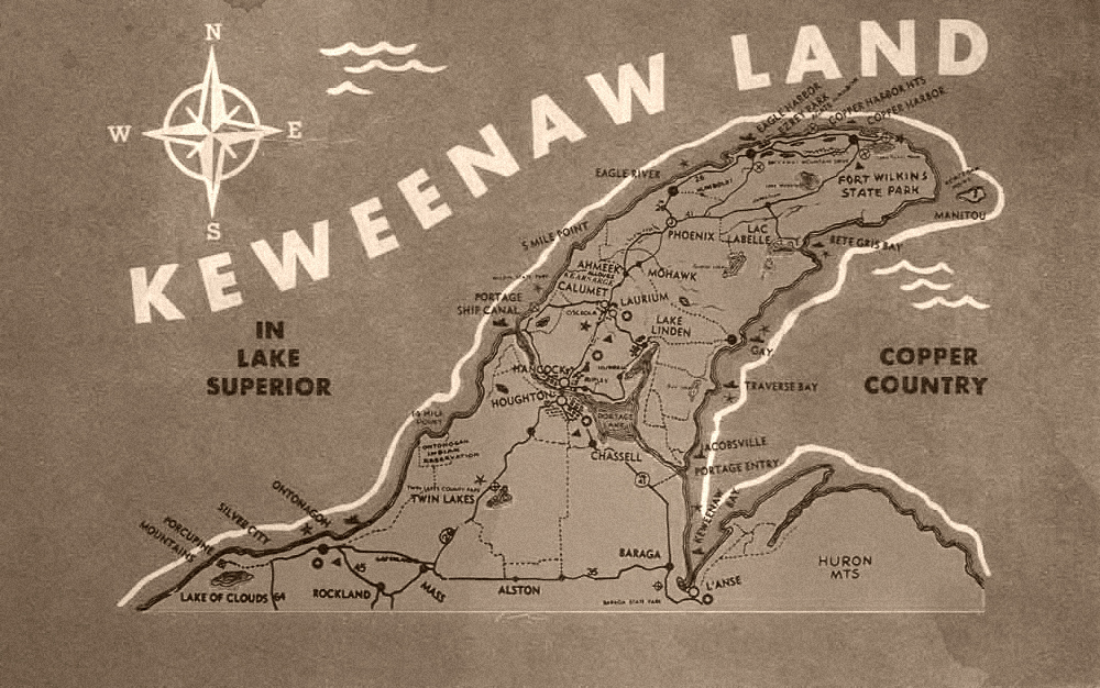 Vintage map of the Keweenaw Peninsula