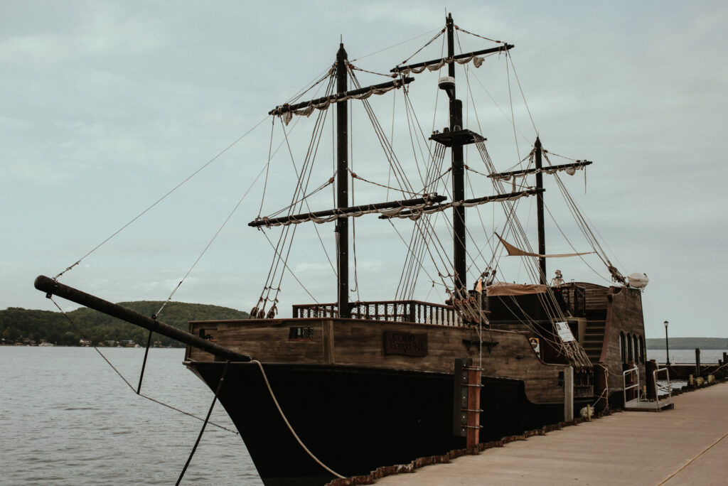 A pirate ship you can rent for events in Munising, Michigan.
