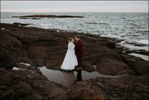 Day After Wedding Portraits at the Black Rocks in Marquette, Michigan